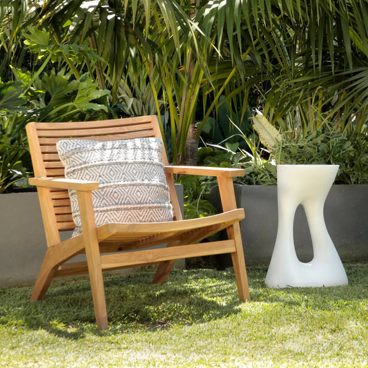 Adir Outdoor Pillow by Arch & Plane in grey, ivory. Made from handwoven pet yarn in a rustic style.