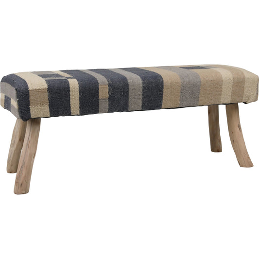 Muriel Bench by Arch & Plane in multicolor. Made from handwoven punja kilim wool, eucalyptus wood in a eclectic & global style.