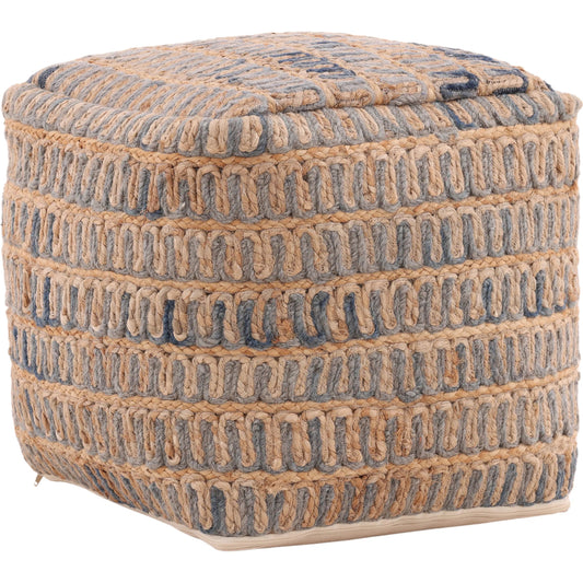 Azure Pouf by Arch & Plane in blue, natural. Made from handmade wool, jute in a rustic style.
