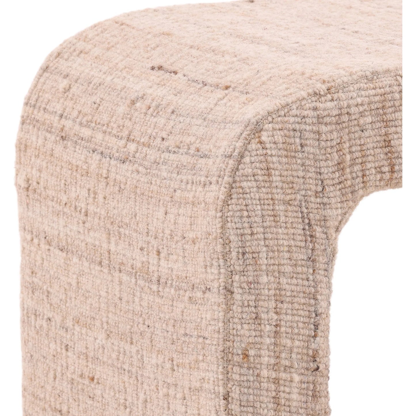 005 SI-2350933 | Closeup | Asha Stool by Arch & Plane in beige. Made from handwoven wool blend in a rustic style.