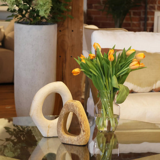 Winfrey Candle Holder by Arch & Plane in natural. Made from palimanan stone in a transitional style.