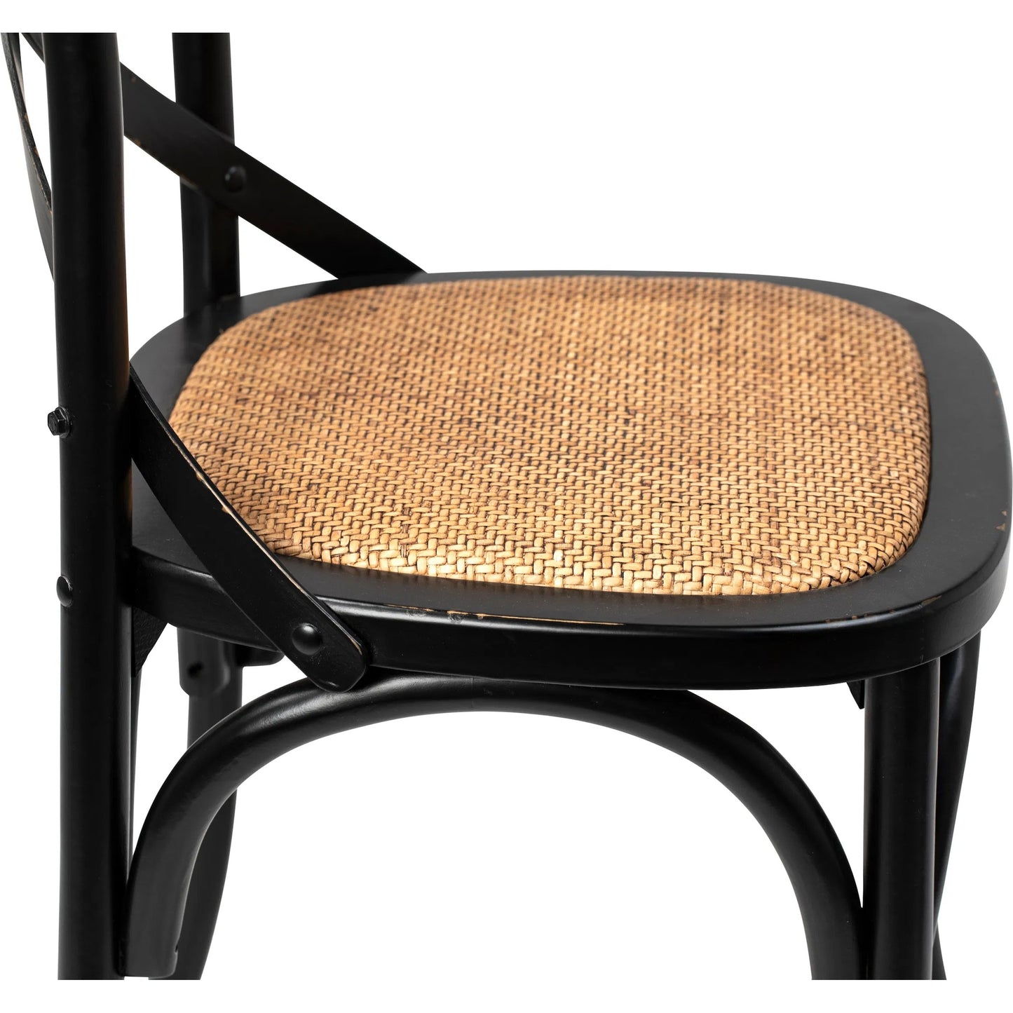 005 SI-2075426 | Closeup | Gaston Parisian Cafe Dining Chair by Arch & Plane in black, natural brown and antique black finish with rattan upholstery. Made from birch wood, rattan in a modern style.
