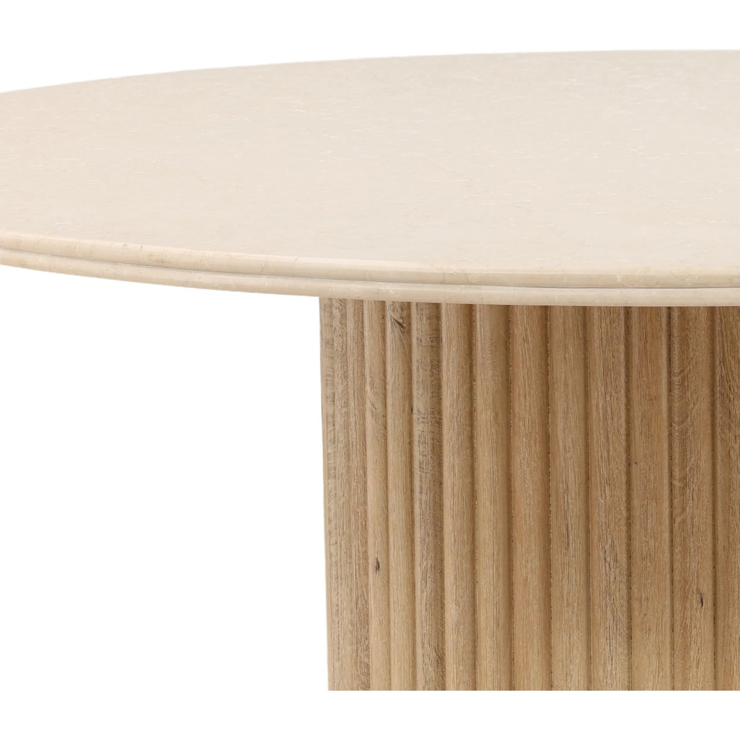 004 SI-2440799 | Closeup | Altha Dining Table by Arch & Plane in light natural. Made from mango wood, botochino stone in a transitional style.