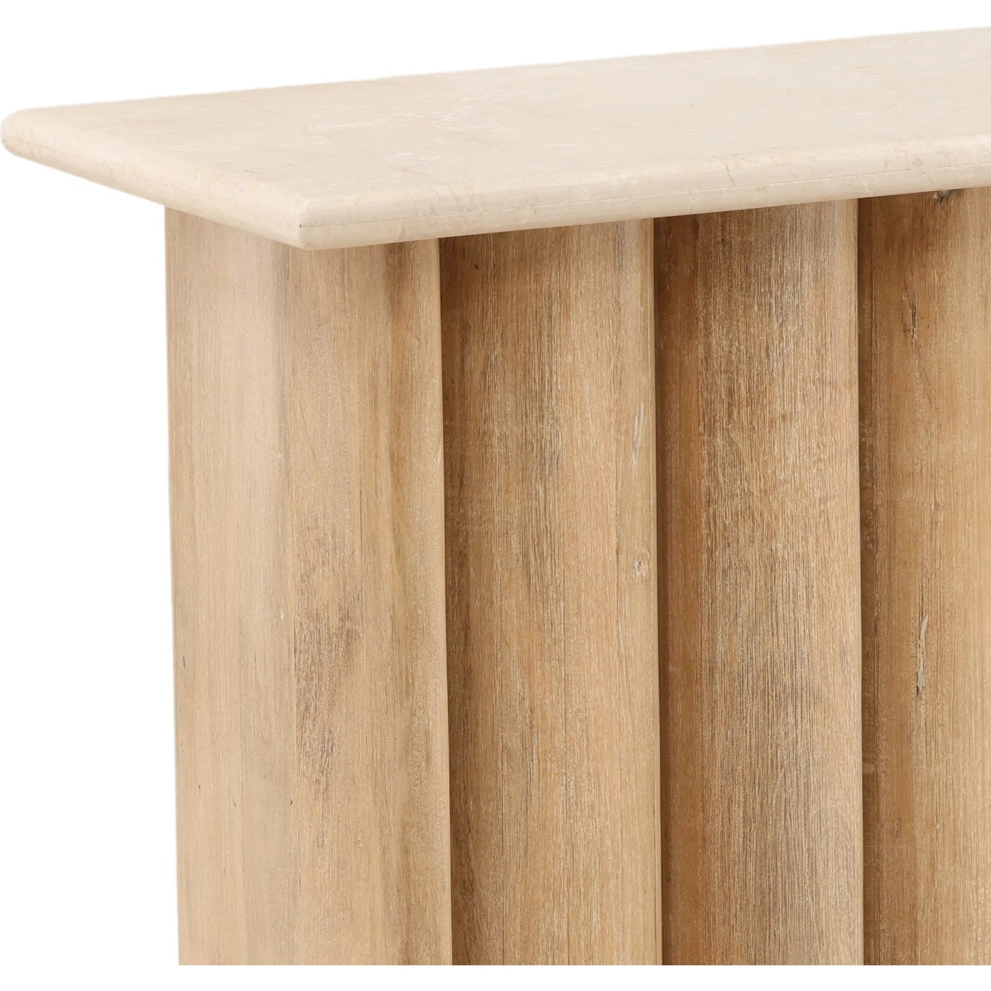 005 SI-2440800 | Closeup | Winnie Console Table by Arch & Plane in light natural. Made from mango wood, botticino stone in a transitional style.