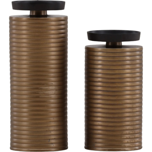 Kaolin Candle Holder (Set of 2) by Arch & Plane in antique brass, black. Made from aluminum in a modern style.