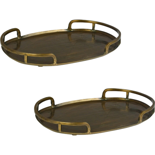 Fatima Tray (Set of 2) by Arch & Plane in antique brass finish. Made from cast aluminum in a modern style.