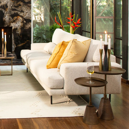 Sunbury Antique Brass Finished Side Table by Arch & Plane in gold and oil brass finish. Made from cast aluminum in a modern style.