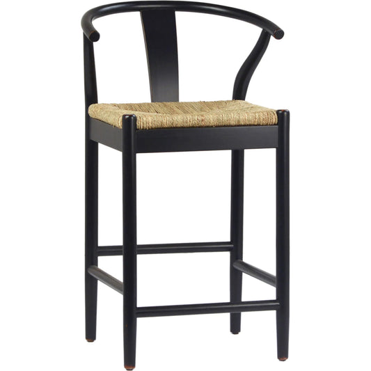 001 SI-1924596 | Primary Silo | Leanne Oak and Natural Wicker Wishbone Back Counter Stool by Arch & Plane in antique black, medium brown and woven. Made from oak in a cottage & farmhouse style.