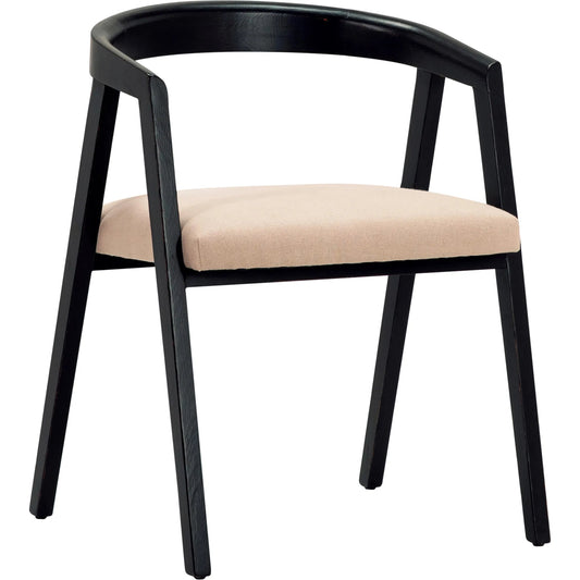Sixto Black Oak Curved Back Dining Arm Chair by Arch & Plane in black, light taupe. Made from oak in a modern style.