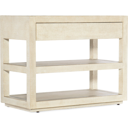Cascade One-Drawer Nightstand by Hooker Furniture in pebble beach. Made from burlap, metal inlay in a transitional style.