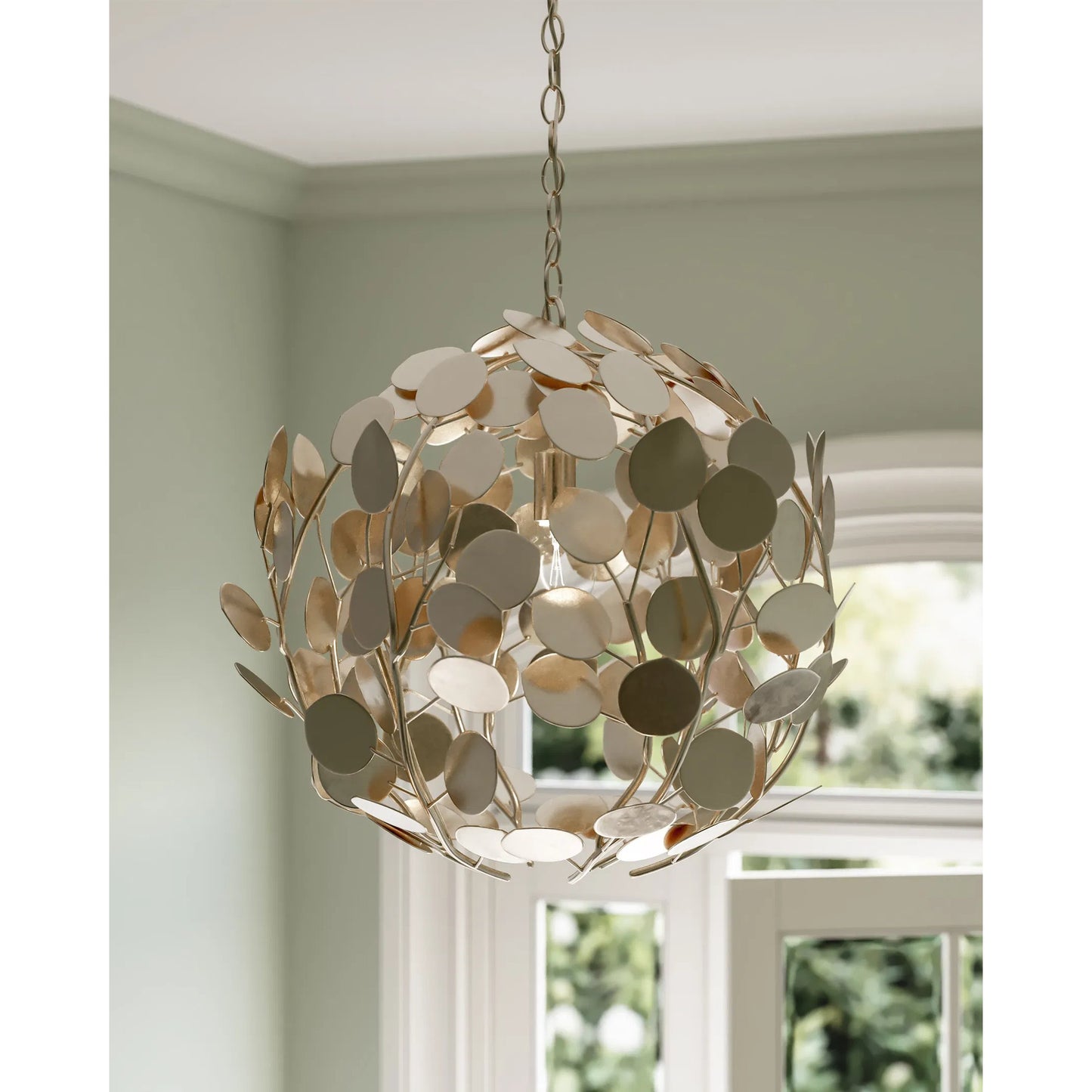 006 SI-2191766 | Lifestyle | Lunaria Orb Chandelier by Currey and Company in contemporary silver leaf, contemporary silver. Made from wrought iron in a modern style.