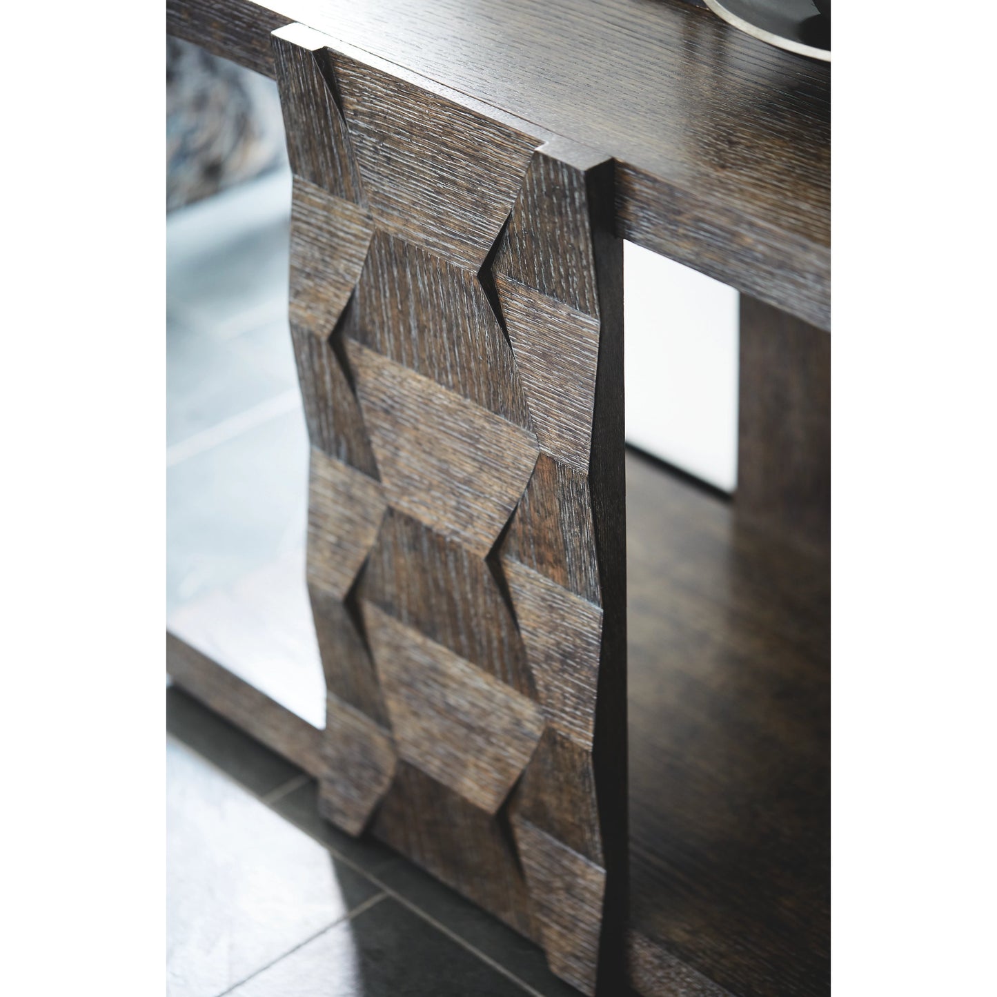 004 SI-1711390 | Additional Silo | Linea End Table by Bernhardt in cerused charcoal. Made from white oak veneers in a unique style.