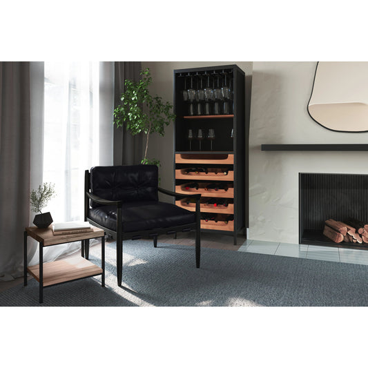 Chefs Teak Wine Bar by Moe's Home Collection in natural and matt lacquer, water-based stain. Made from solid teak wood, iron frame in a modern style.