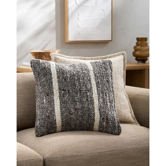 Derby Accent Pillow - 533844 by Surya in brown, light brown, medium gray, cream. Made from wool, polyester, cotton in a rustic style.