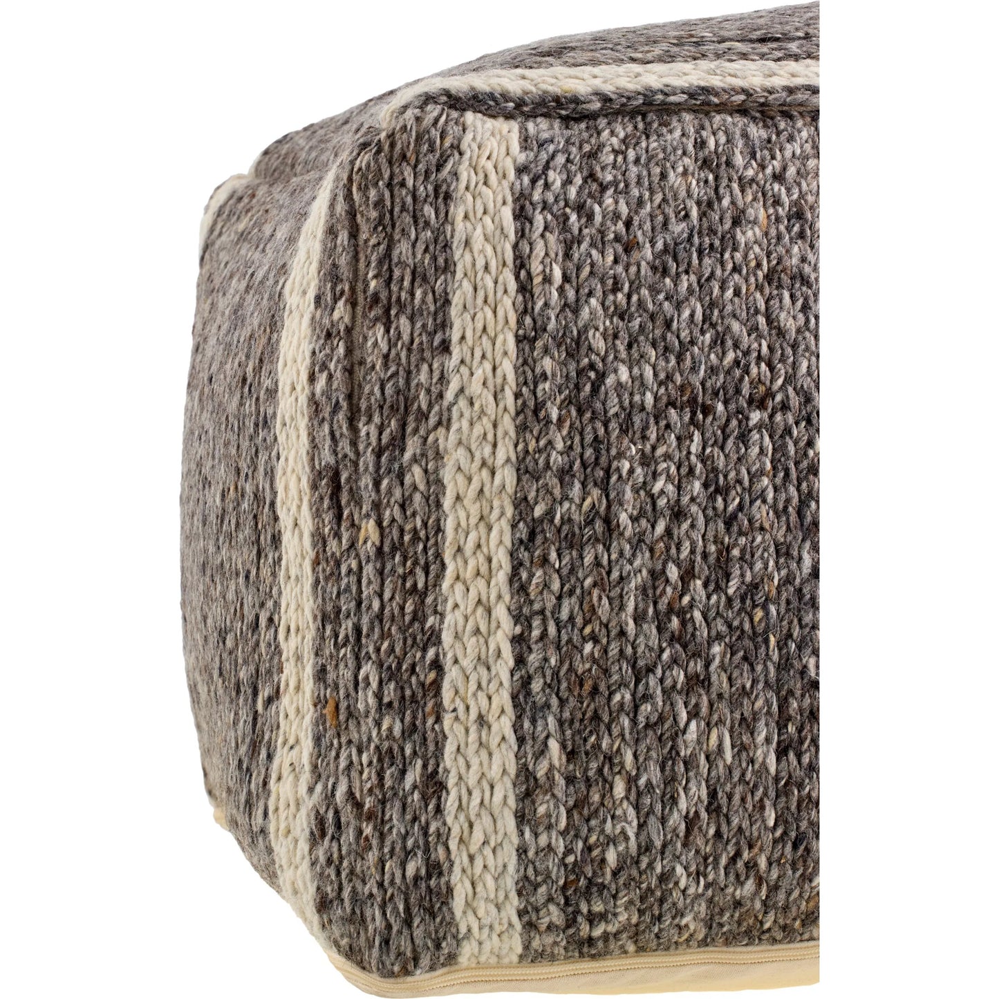 002 SI-2165469 | Closeup | Derby Pouf - 534852 by Surya in brown, light brown. Made from wool, cotton, polybeads in a rustic style.