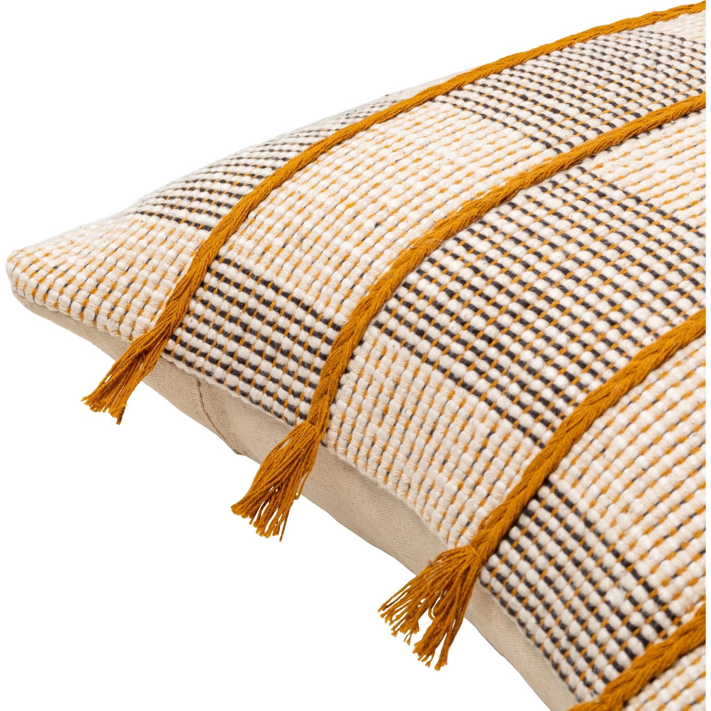 004 SI-1915201,SI-1915202,SI-1915205,SI-1915206 | Closeup | Draper Pillow - 32046 by Surya in pearl, off-white, warm grey, camel, light brown, copper. Made from front: 100% cotton, back: 100% cotton in a modern style.
