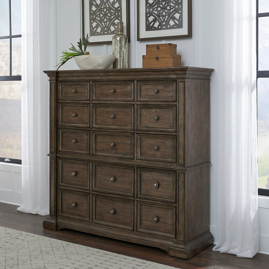 Woodbury 15-Drawer Master Chest by Pulaski Furniture in cowboy boots brown. Made from rubberwood in a traditional style.