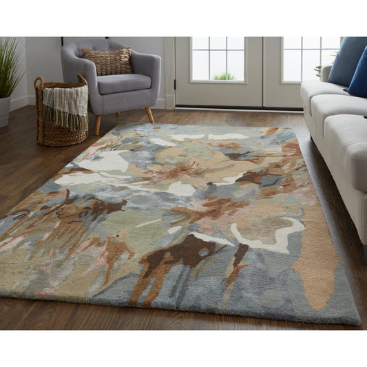 Dafney Transitional & Botanical Rug - 8868F by Feizy in tan, gray, green. Made from viscose, wool in a unique style.