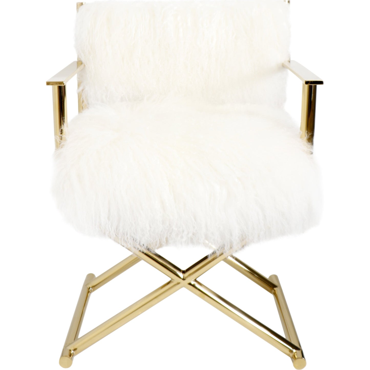 002 SR-777575 | Additional Silo | Mongolian Director's Chair by Pasargad Home in gold and white, gold. Made from mongol fur in a eclectic & global style.