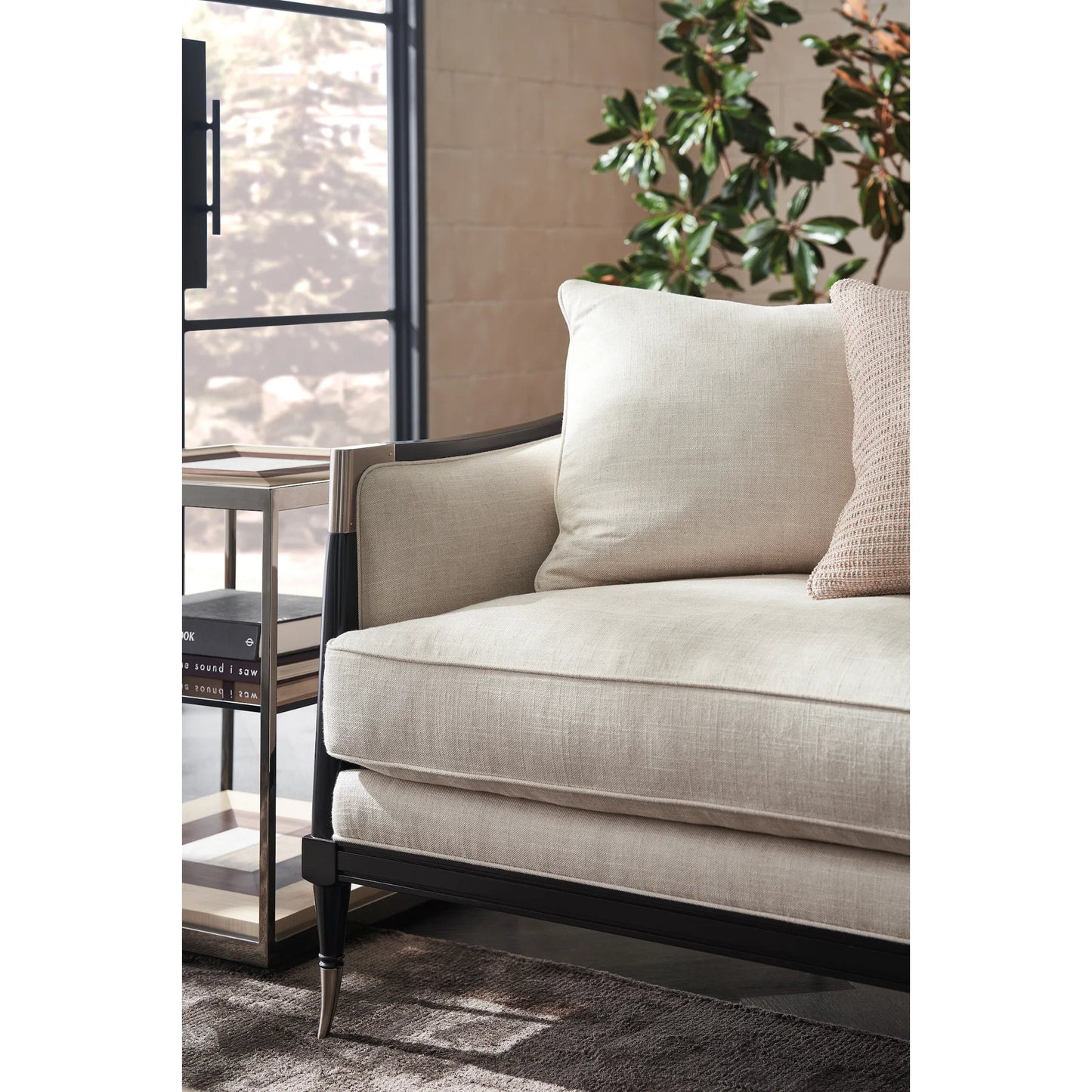 016 SI-2193907 | Lifestyle | Splash of Flash Sofa by Caracole in almost black. Made from birch in a transitional style.