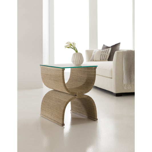 Lenny Woven End Table by Hooker Furniture. Made from rope, tempered glass in a modern style.