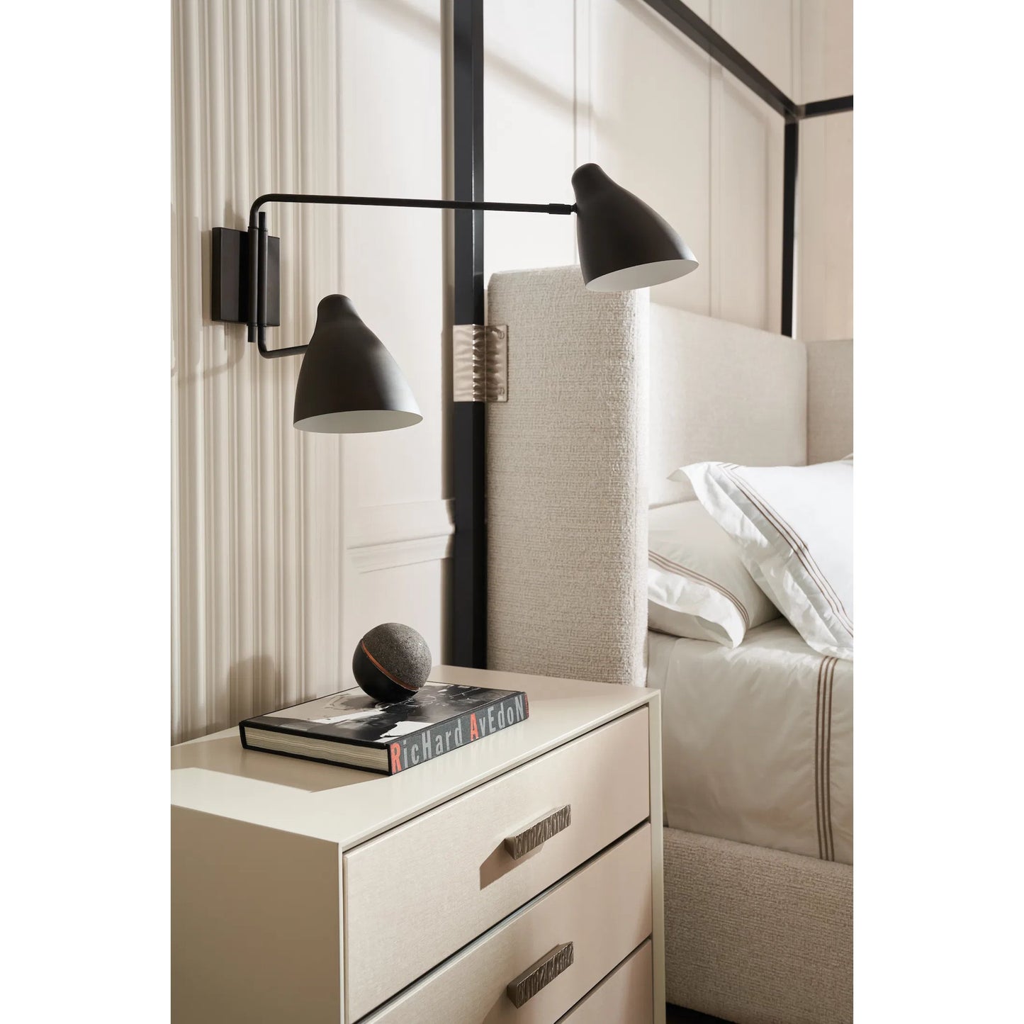 005 SI-2162871 | Lifestyle | Silver Lining Nightstand by Caracole in silver and almond milk, brushed stainless. Made from poplar in a transitional style.