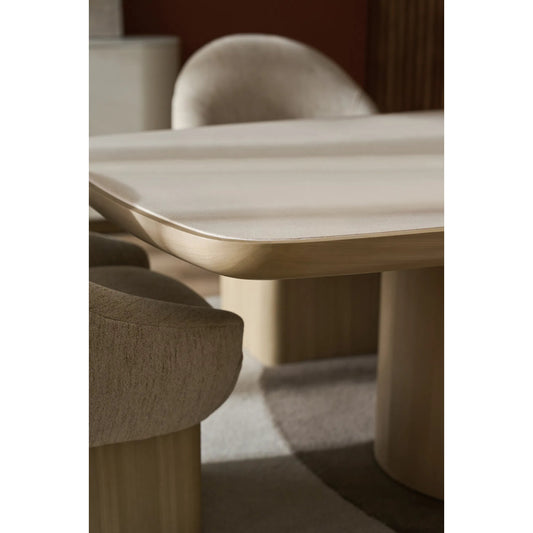 Santorini Dining Table by Caracole in sabbia. Made from acacia, japanese sen in a transitional style.