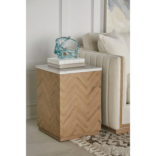 Garrison Accent Table by A.R.T. Furniture in washed oak. Made from parawood solids with ash embossing, white oak veneers, travertine in a cottage & farmhouse style.