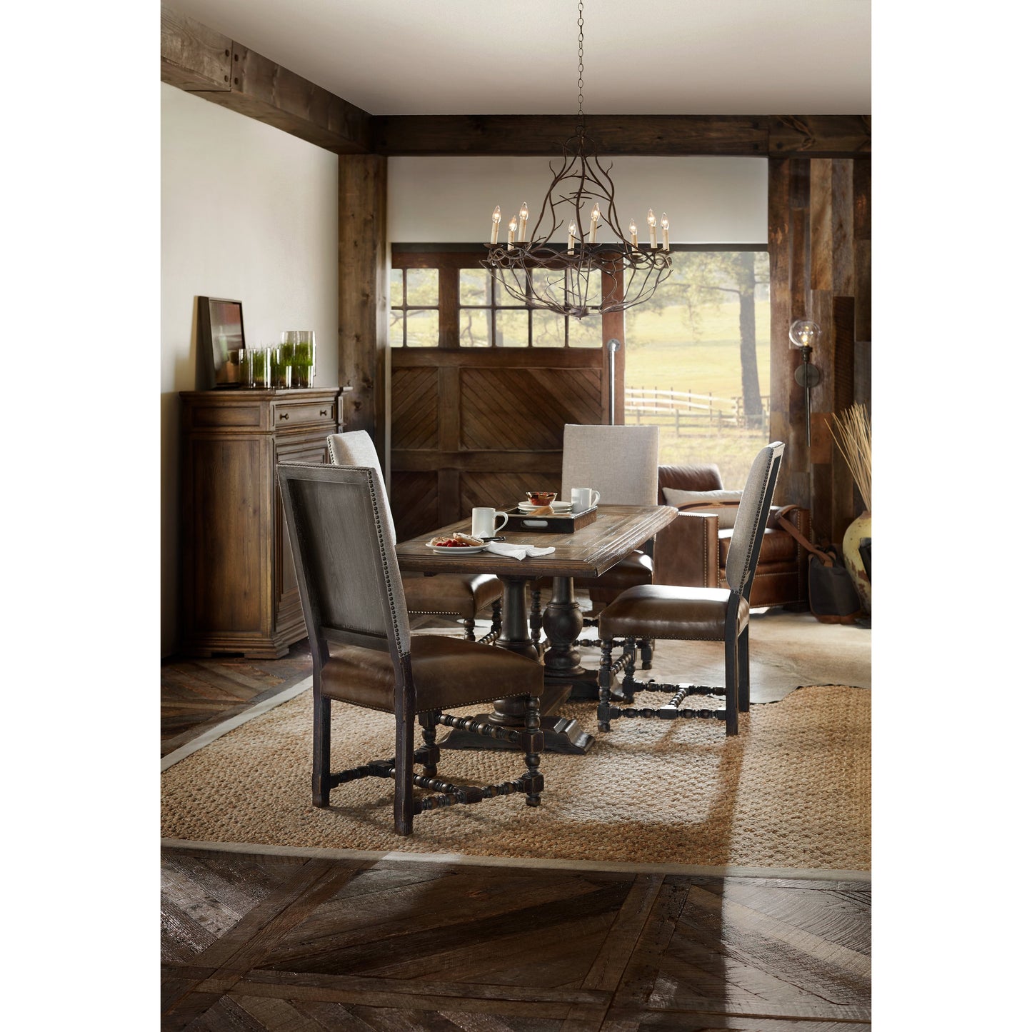 006 SI-1748964 | Lifestyle | Hill Country Comfort Upholstered Side Chair (Set of 2) by Hooker Furniture in brown and huntington collis. Made from fabric, leather in a traditional style.