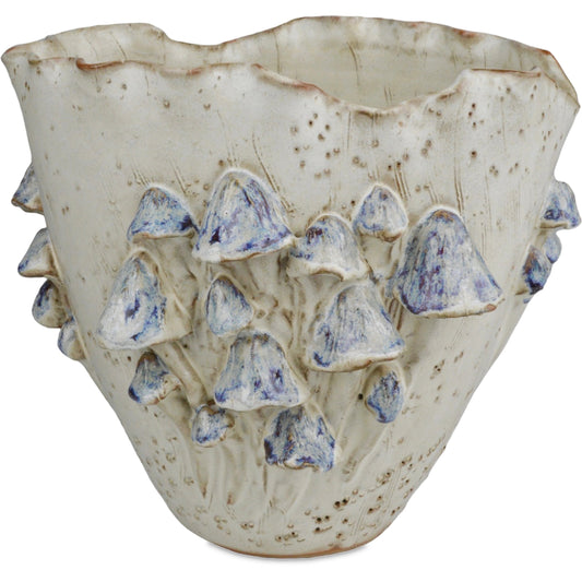001 SI-2133939 | Primary Silo | Forest Mushrooms Ivory Vase by Currey and Company in cream, reactive blue. Made from ceramic in a eclectic & global style.