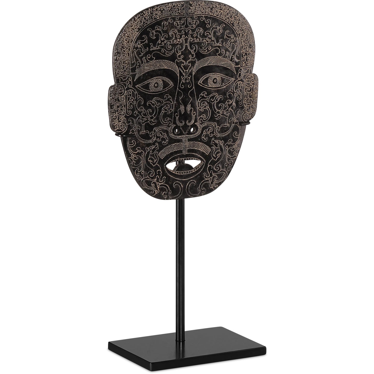 003 SI-2191733 | Additional Silo | Han Dynasty Jade Medicine Mask by Currey and Company in bronze, black. Made from stoneware, metal in a eclectic & global style.