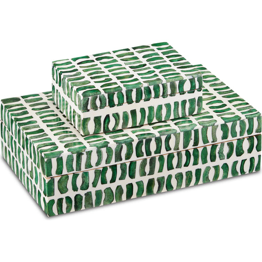 Emerald Box Set by Currey and Company in green, white. Made from bone, wood, composite in a modern style.