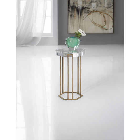 Grove End Table by Hooker Furniture in antique brass. Made from acrylic, iron in a modern style.