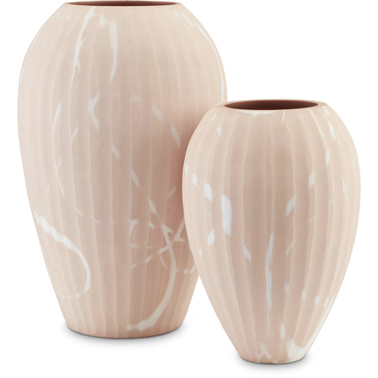 Lawrence Sand Vase Set by Currey and Company in blush, white. Made from glass in a traditional style.