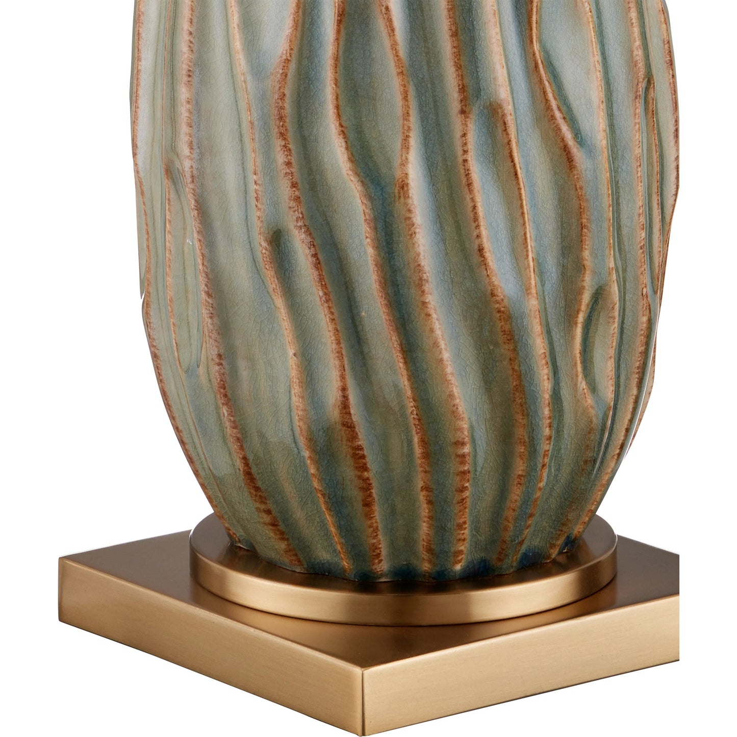 002 SI-2191872 | Additional Silo | Water-Borne Table Lamp by Currey and Company in forest reactive, antique brass. Made from ceramic, metal in a modern style.