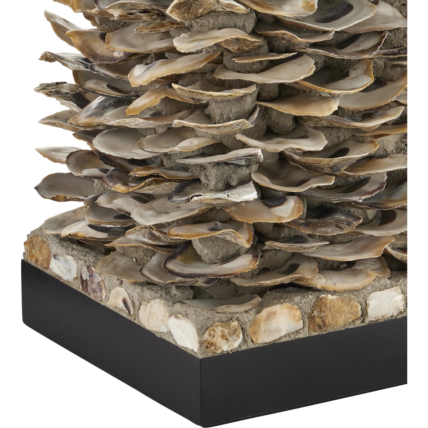 006 S-223410 | Closeup | Villamare Table Lamp by Currey and Company in natural, satin black. Made from shell, concrete, wood in a coastal style.