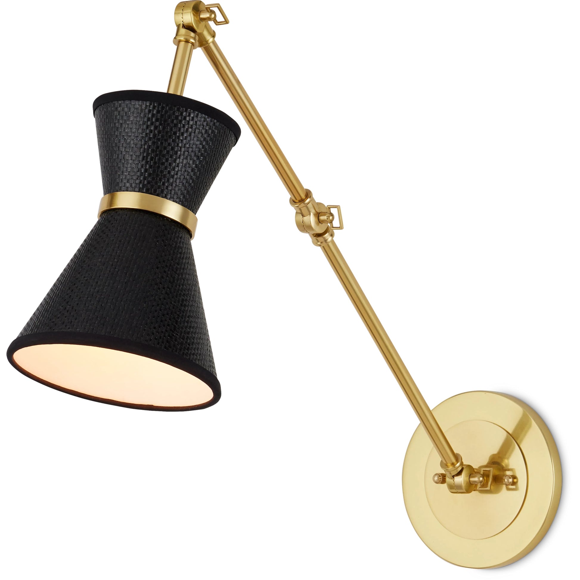 Avignon Wall Sconce by Currey and Company in polished brass, black. Made from metal, paper in a modern style.