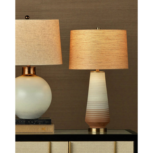 Geologie Table Lamp by Currey and Company in beige, pale gray, brown, antique brass. Made from porcelain, metal in a modern style.