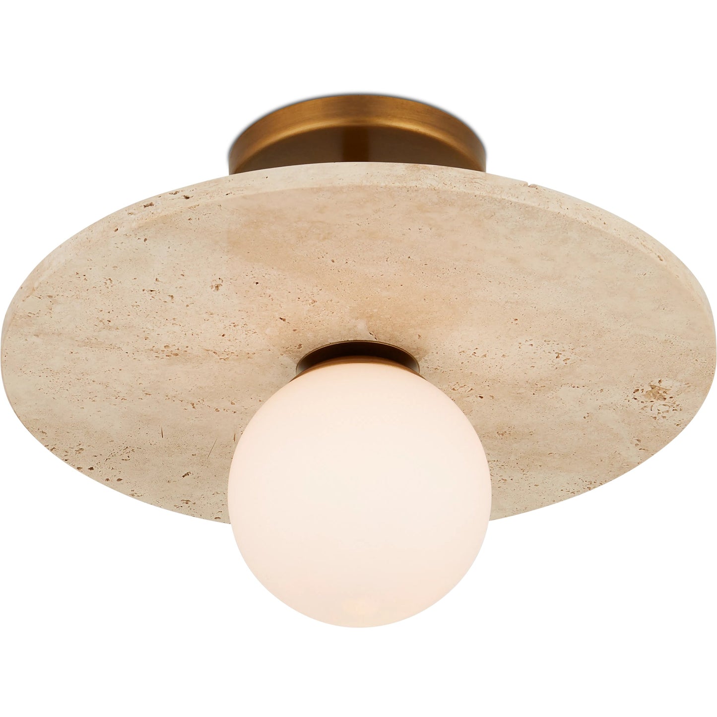 003 SI-2191643 | Additional Silo | Apricity Semi-Flush Mount by Currey and Company in beige, antique brass, frosted white. Made from travertine, metal, glass in a modern style.