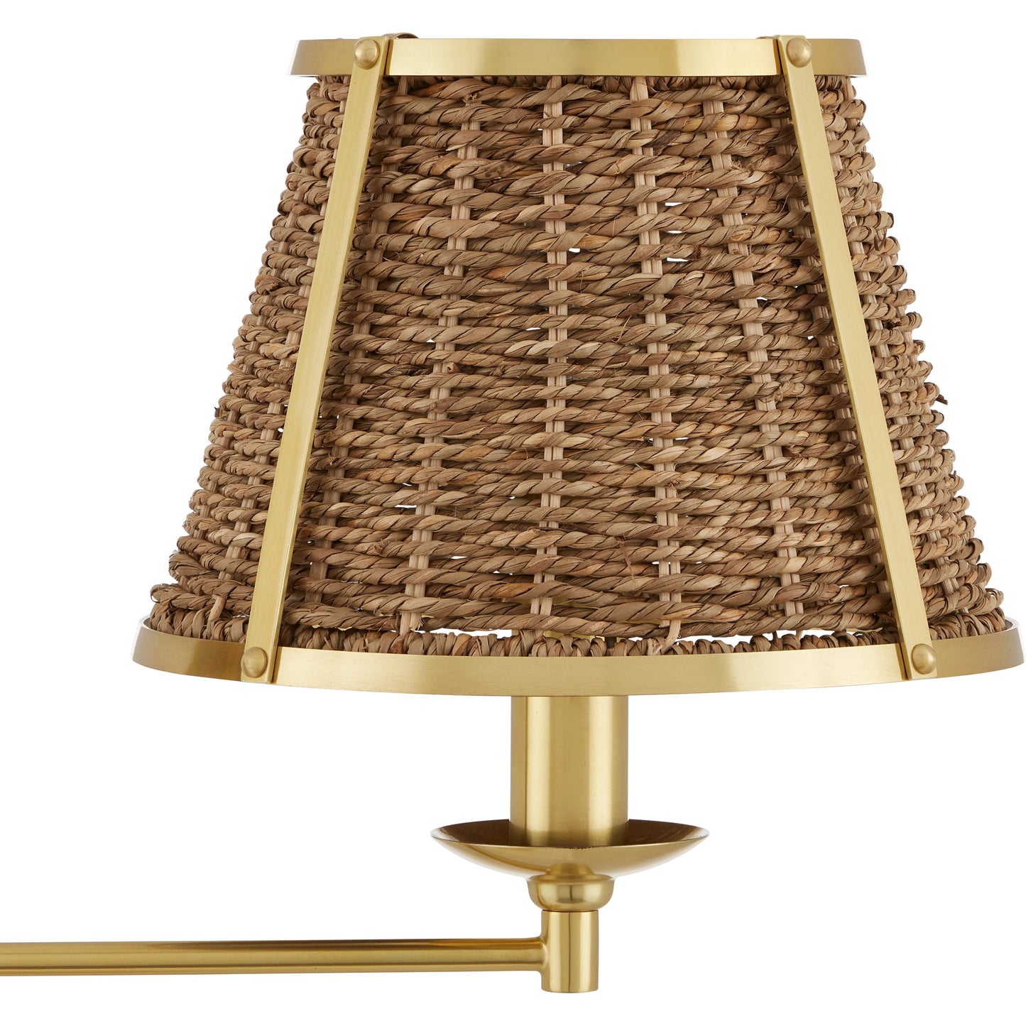 006 SI-2133900 | Additional Silo | Deauville Desk Lamp by Currey and Company in polished brass, natural. Made from metal, seagrass in a cottage & farmhouse style.