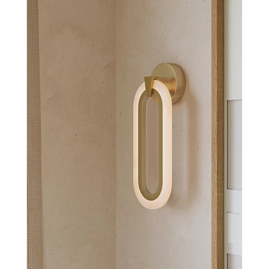 Aurora Wall Sconce by Currey and Company in natural, polished antique brass. Made from alabaster, metal in a modern style.
