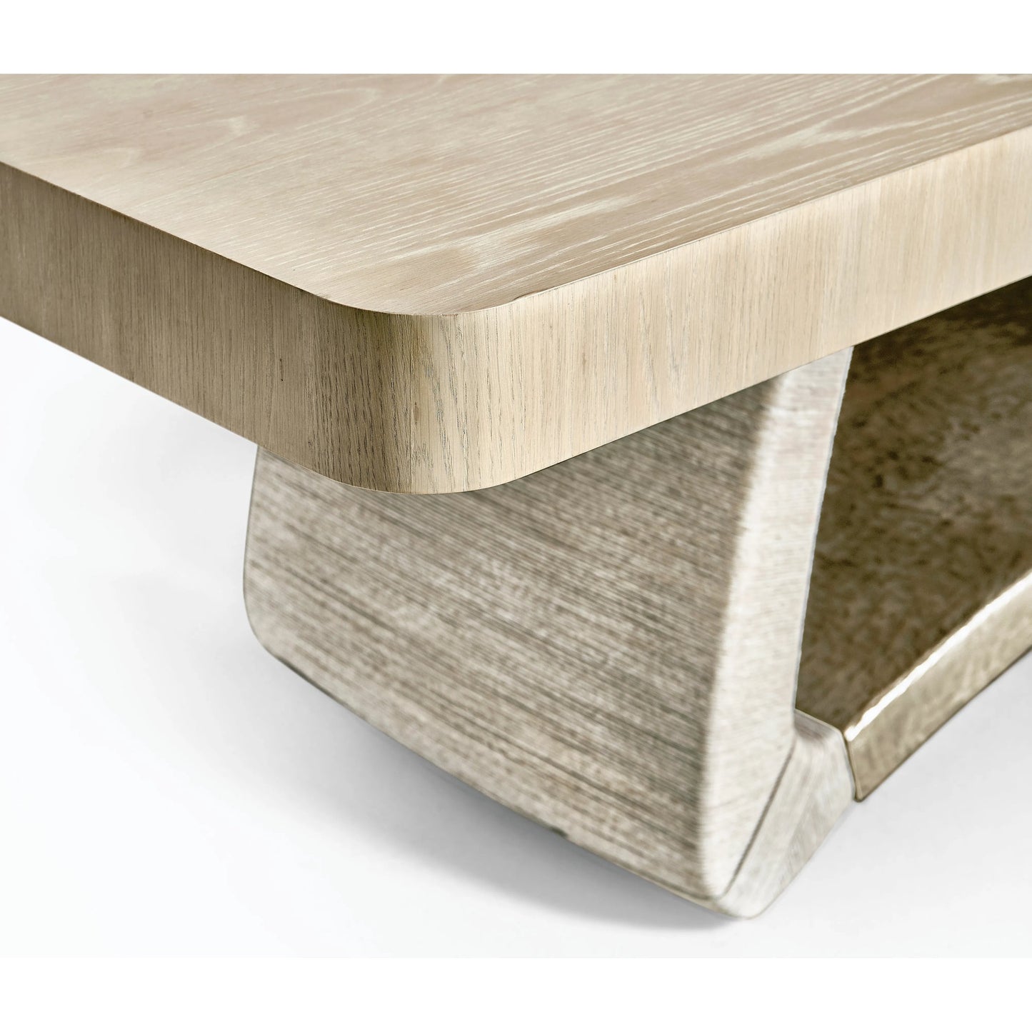 009 SI-2186262 | Closeup | Water Swell Danish Cord Dining Table by Jonathan Charles in bleached oak. Made from oak, danish cord, metal in a transitional style.