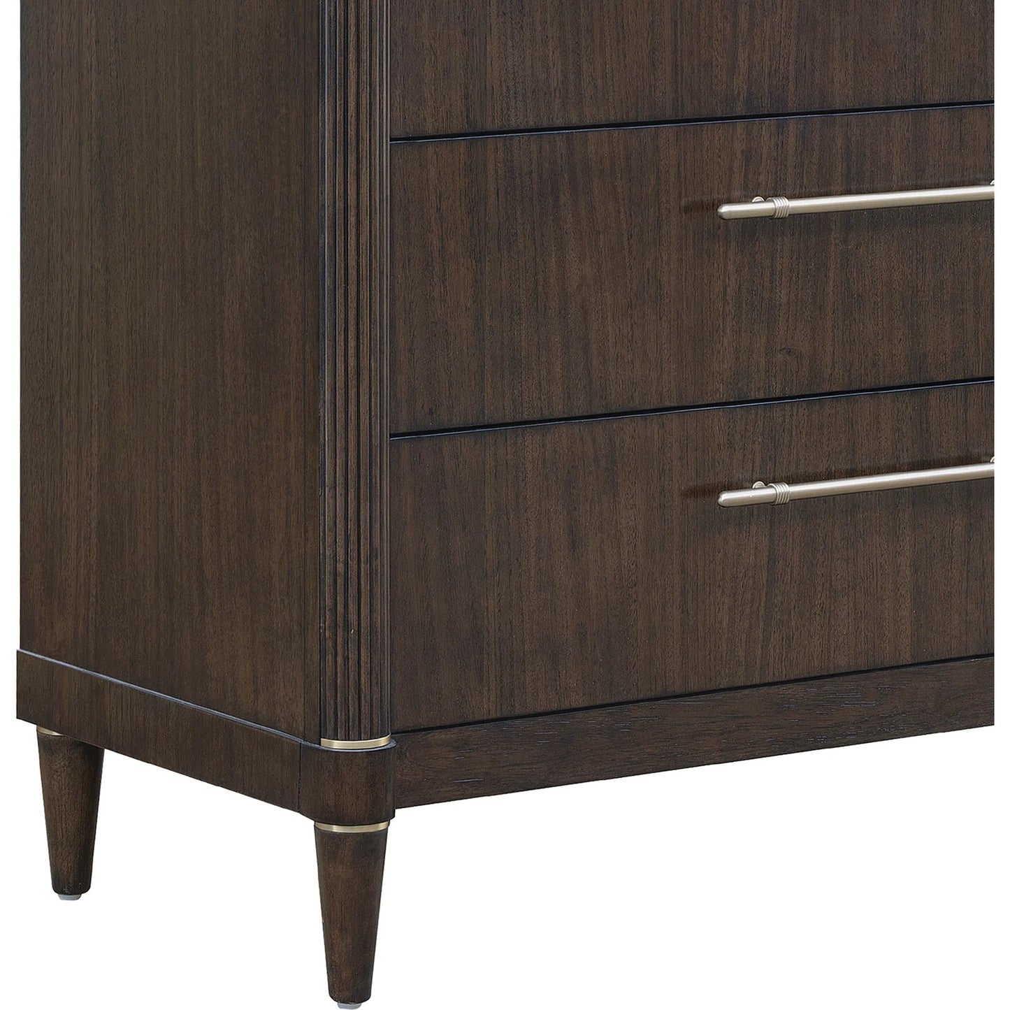 005 SI-2449347 | Closeup | Asher Park 6 Drawer Chest by Pulaski Furniture in piano brown. Made from eucalyptus veneers in a unique style.