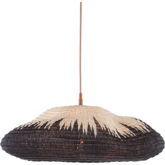 Comme Des Paniers Pendant by Currey and Company in khaki, black. Made from wrought iron, wicker in a coastal style.