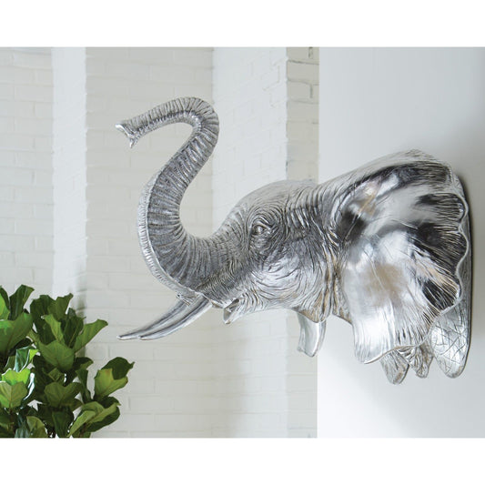 Elephant Wall Art by Phillips Collection in silver and silver leaf. Made from resin in a eclectic & global style.