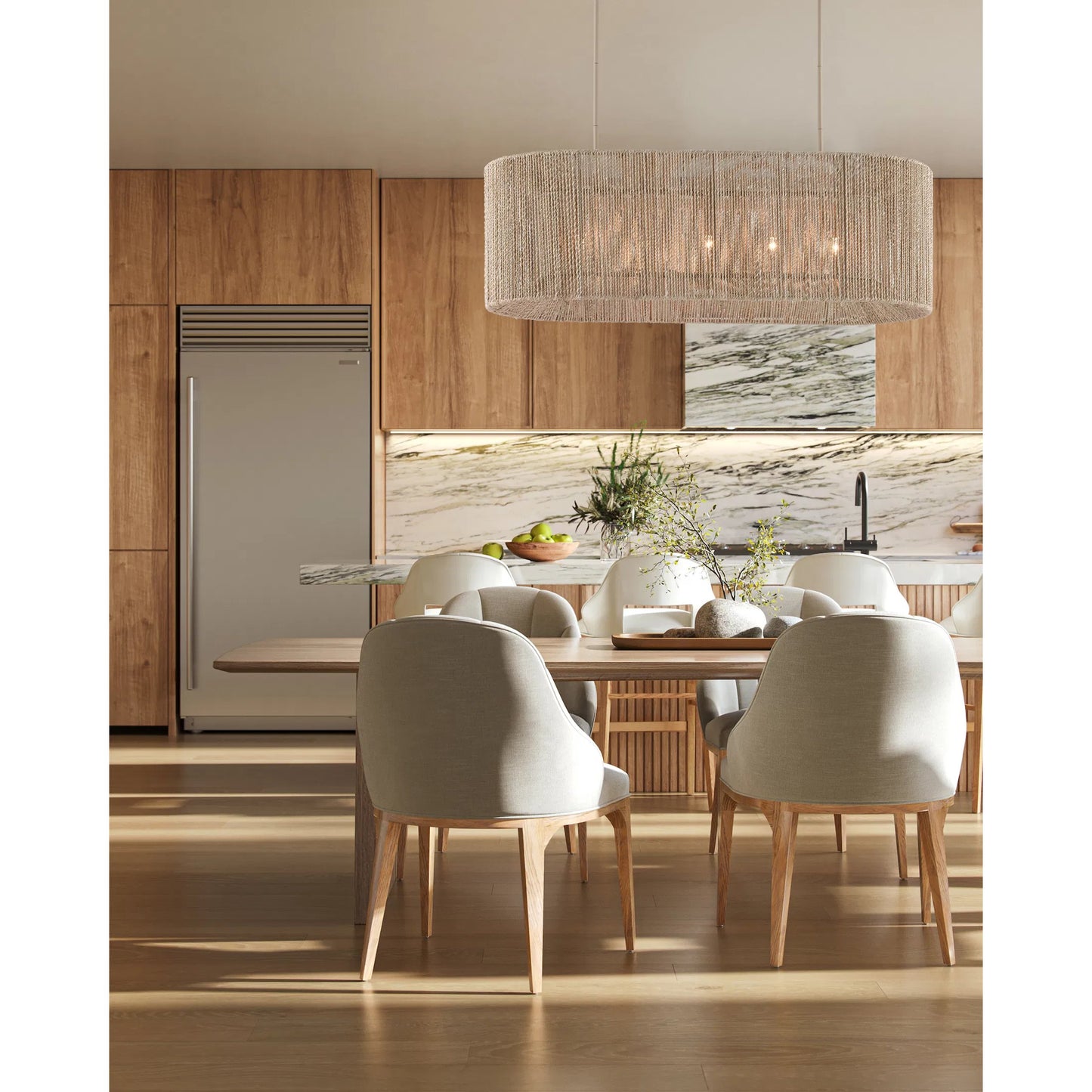 011 SR-890186 | Lifestyle | Mereworth Chandelier by Currey and Company in natural rope, beige. Made from wrought iron, abaca rope in a coastal style.
