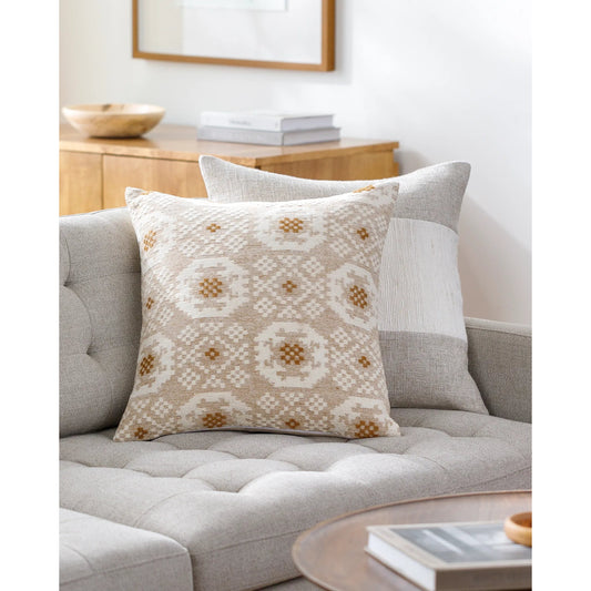 Elara Pillow - 523930 by Livabliss in tan, cream. Made from cotton, wool, polyester in a modern style.