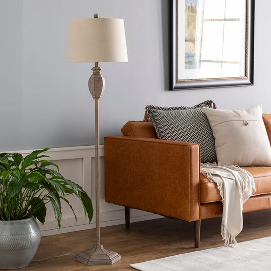 Eburne Floor Lamp - 25438 by Livabliss in gray, natural linen and hand finishedhand finishedhand finished. Made from linen, polyester, metal in a cottage & farmhouse style.