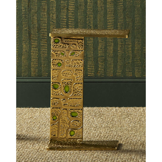 Beau Monde C Table by Currey and Company in gold, green. Made from cast aluminum, enamel in a modern style.