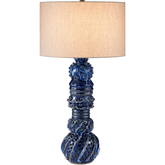 Undersea Table Lamp by Currey and Company in dark blue reactive. Made from ceramic in a eclectic & global style.